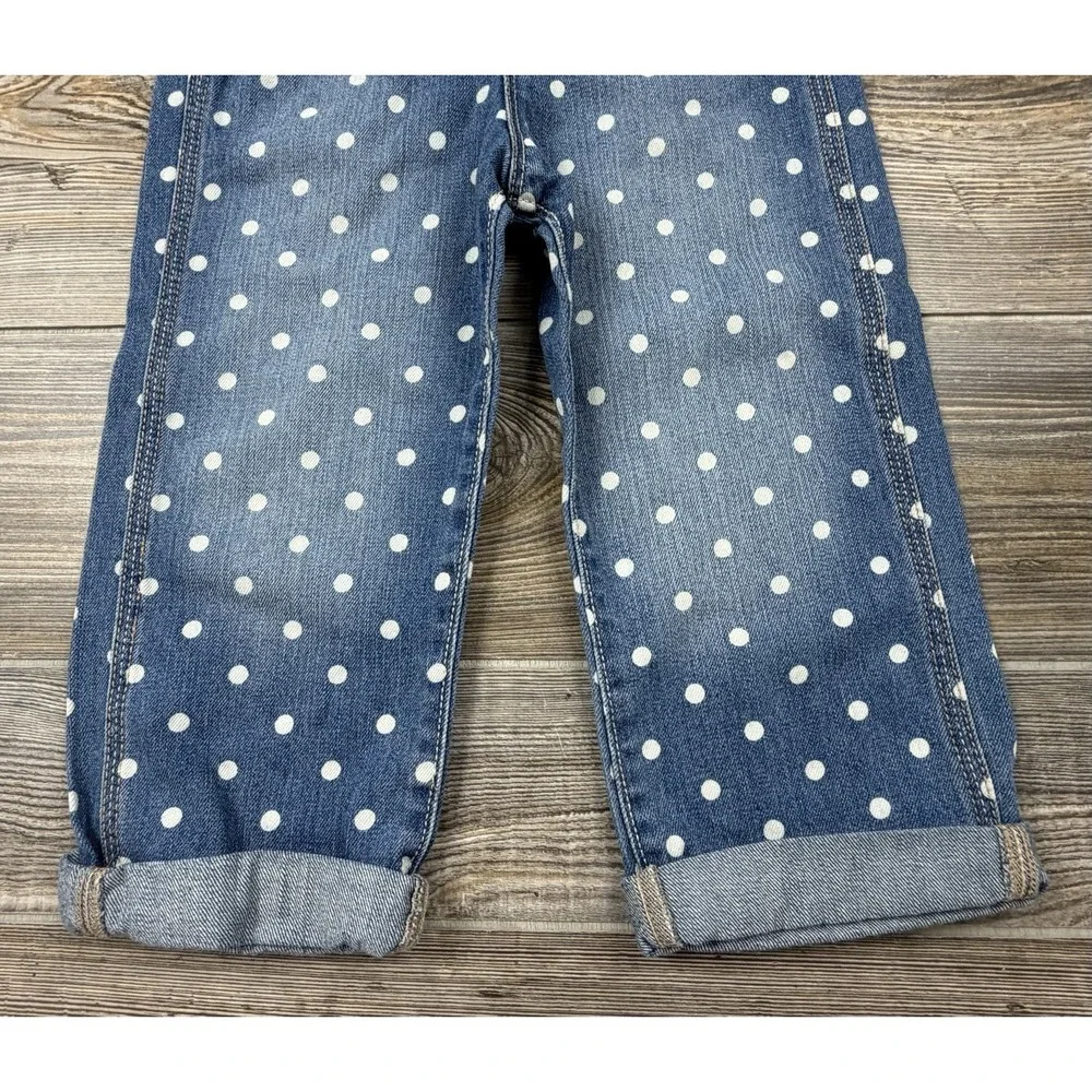 Oshkosh B'Gosh Denim Blue White Polka Dot Overalls Girls 4T Vestpak One-Piece